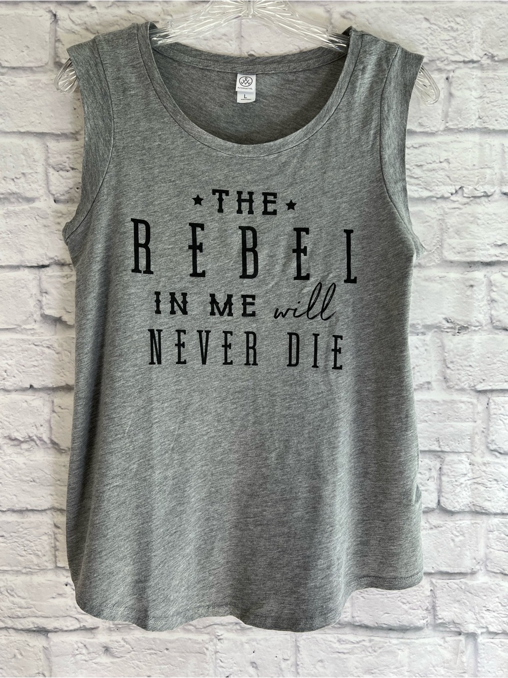 Junk Gypsy “The Rebel In Me…” Heather Grey Muscle Tank Size L